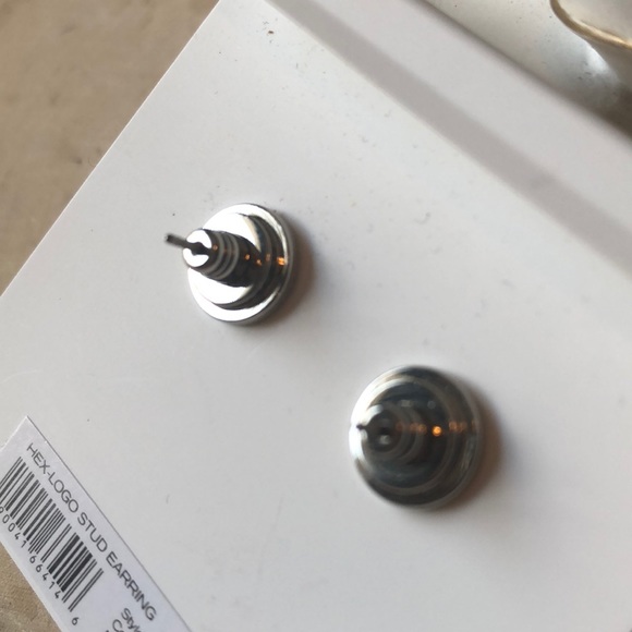 NWT TORY BURCH SILVER HEX LOGO STUD EARRINGS!! - Picture 5 of 5